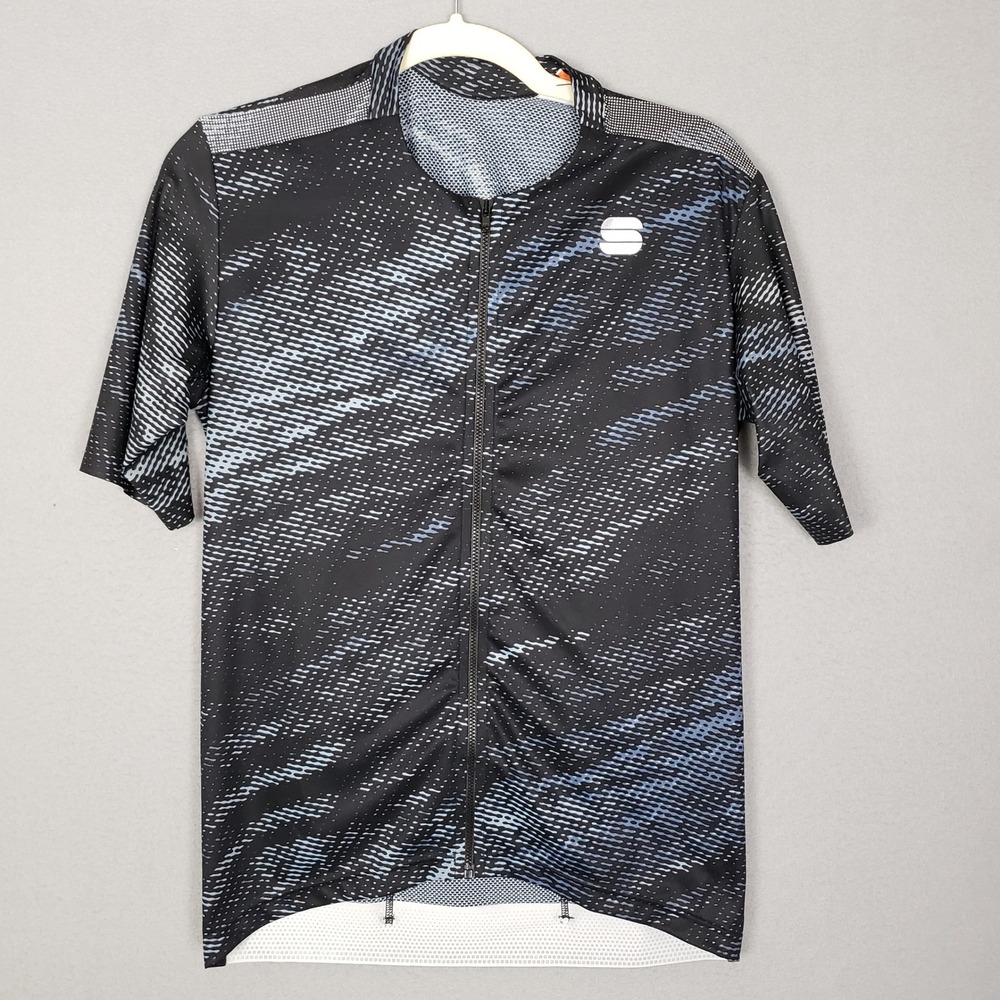 Sportful Men's XL Short Sleeve Cycling Jersey Black Abstract Print Bicycling